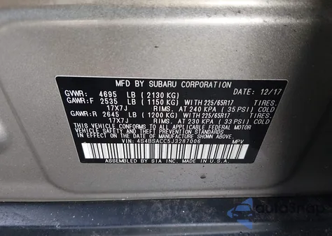 2018 Subaru Outback 2.5I Premium z USA, uszkodzony, nr VIN 4S4BSACC5J3287006